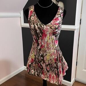 y2k pink multicolored floral print rhinestone asymmetrical tank large